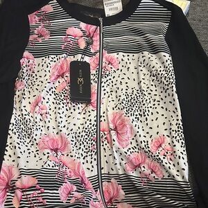 Women's Floral Zip-Front Hoodie - Pink & Black